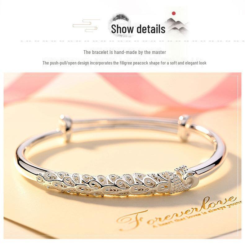 Brățară din argint Păun pentru femei - Design elegant, elegant, solid, cadou perfect pentru iubită sau prietenă