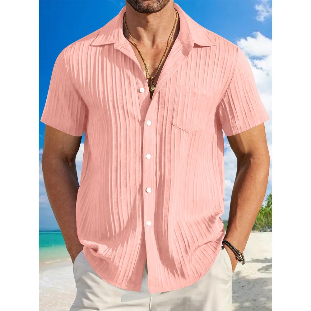 Summer Men's Striped Color Blocked Casual Short Sleeved Shirt
