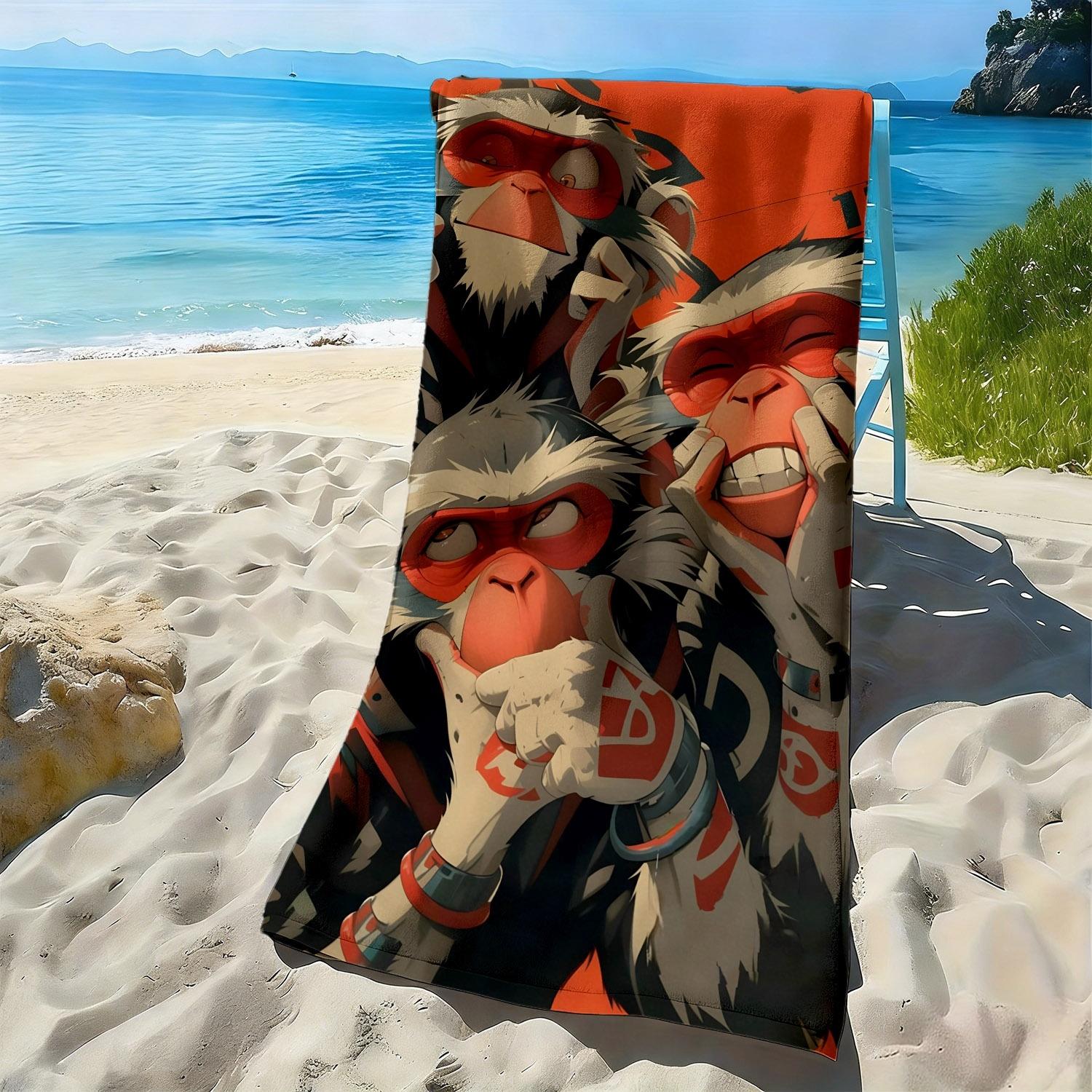 

Trendy cartoon monkey-style pattern polyester microfiber beach towel is highly absorbent suitable for swimming and beach outings W30*H60(CM)