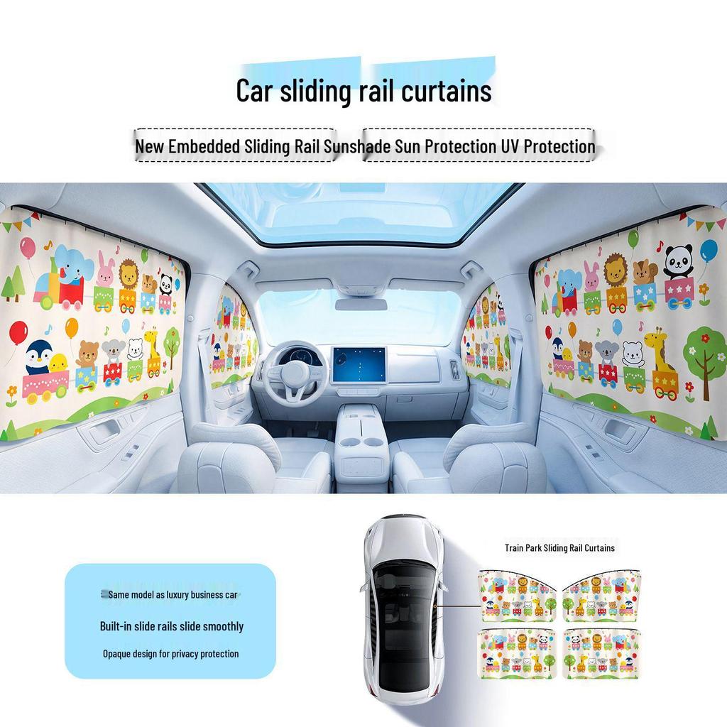 Cartoon Rail-Type Car Sunshade: Sliding Blackout Privacy Curtain for Baby