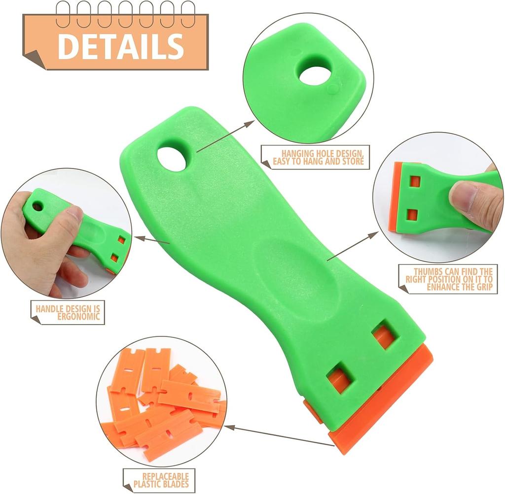 No-Scratch Cleaning Scraper Tool Wall Paint Scraper with Plastic Razor Blades Window Glass Adhesive Decal Remover Kit 13/32Pcs
