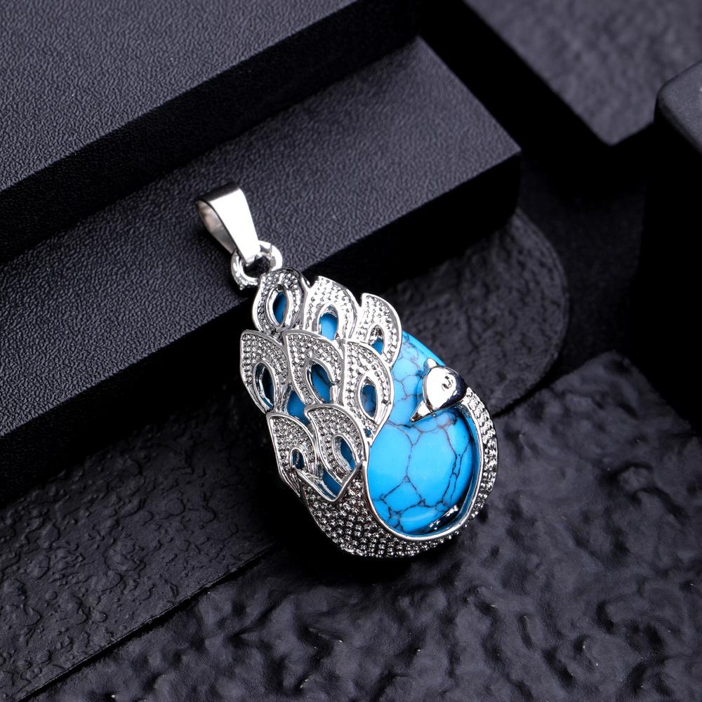 Natural Stone Crystal Agate Peacock Pendant Necklace Accessories One Size синий