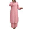 In Stock: Middle Eastern Muslim Solid Color Casual Button Long Sleeve & Elastic Pants Set