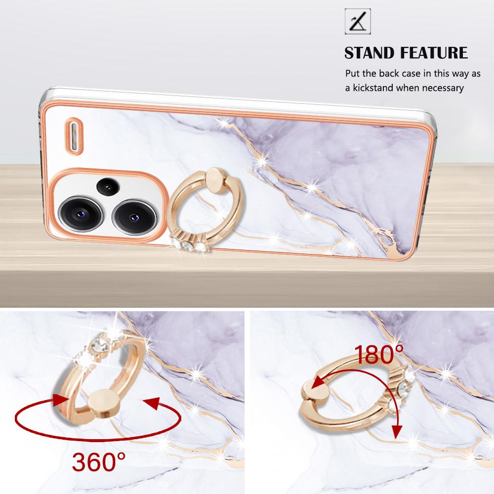 For Xiaomi Redmi Note 13 Pro+ 5G Case with Ring Kickstand Marble Pattern Electroplating TPU Back Cover