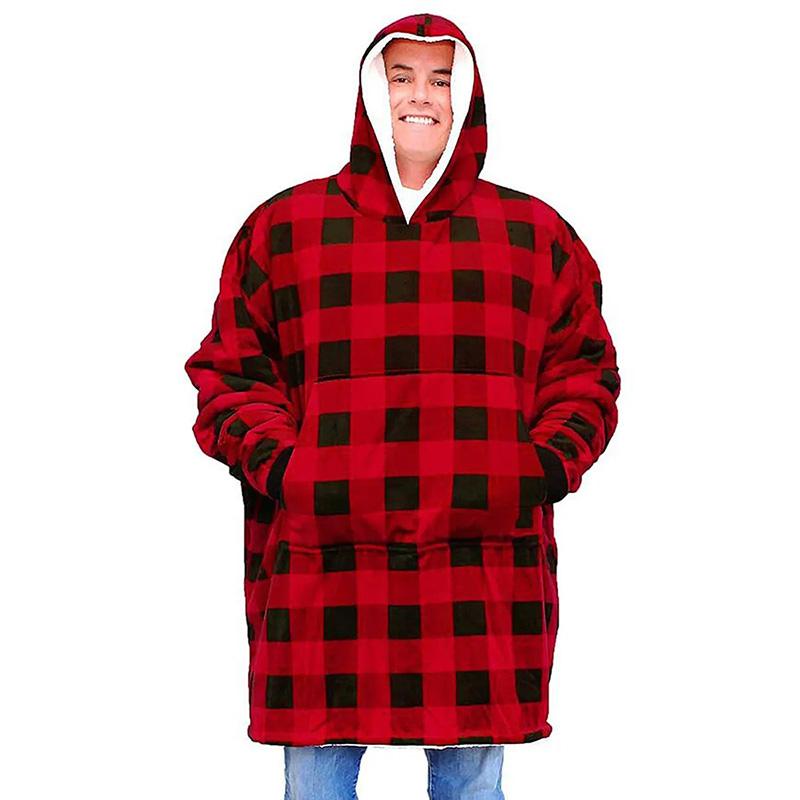 Herbst Winter Komfortable Verdickung Warme Hause Kleidung TV Decke Paare Einfarbig Mit Kapuze Große Größe Pullover Homewear Onesize black