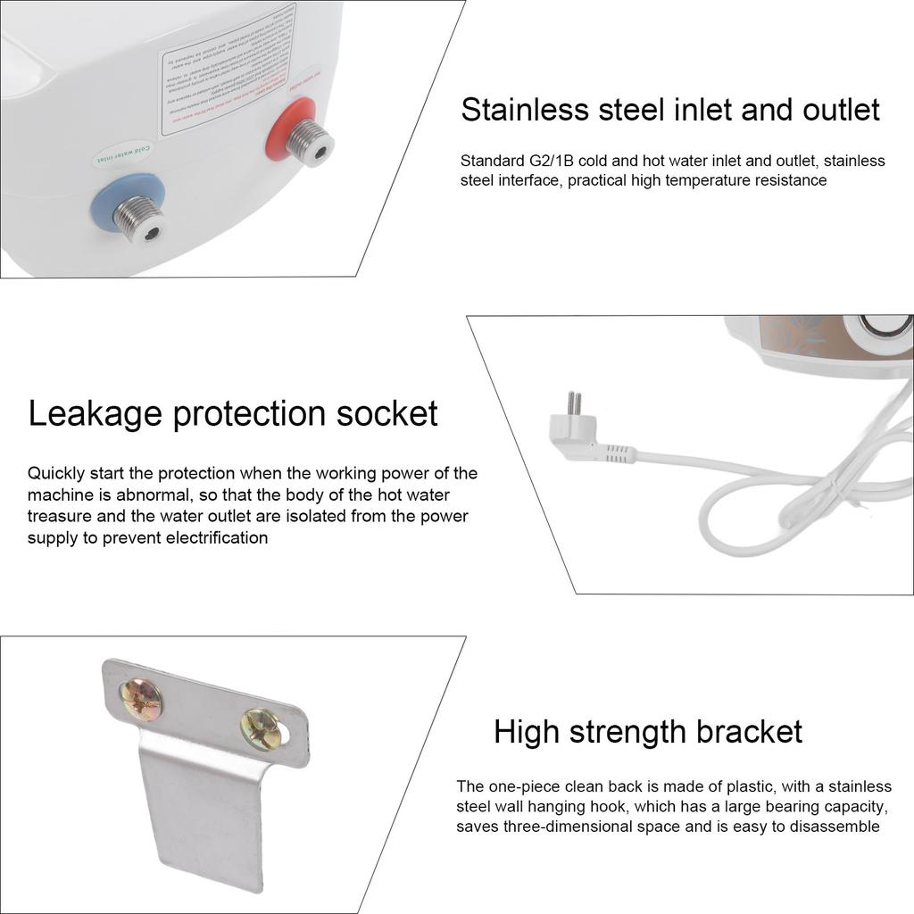 8L Mini Electric Water Heater IPX4 Kitchen Electric Hot Water Heater with Upper Water Outlet for Home Use EU 220V
