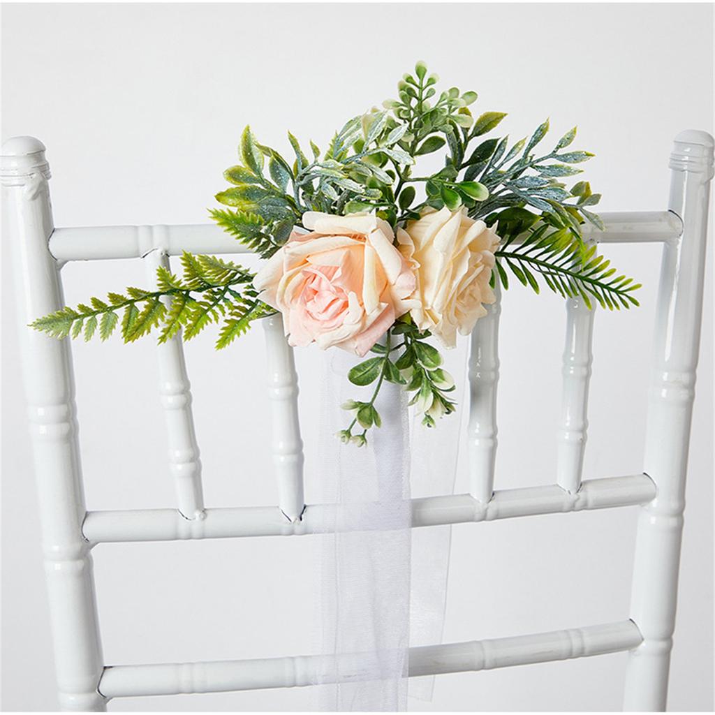 Wedding Aisle Decorations Chair Back Flower Decorations Artificial Flower with Long Ribbon for Ceremony Wedding Party