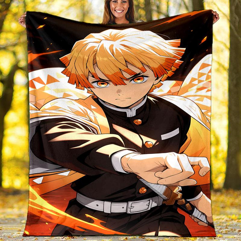 1pc Agatsuma Zenitsu (6) Theme Blanket - Digital Print, Polyester, Cozy for All Seasons, Perfect for Outdoor, and Travel