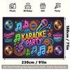 Karaoke Party Photo Booth Background, Neon Microphone & Vinyl Record Backdrop for Themed Events