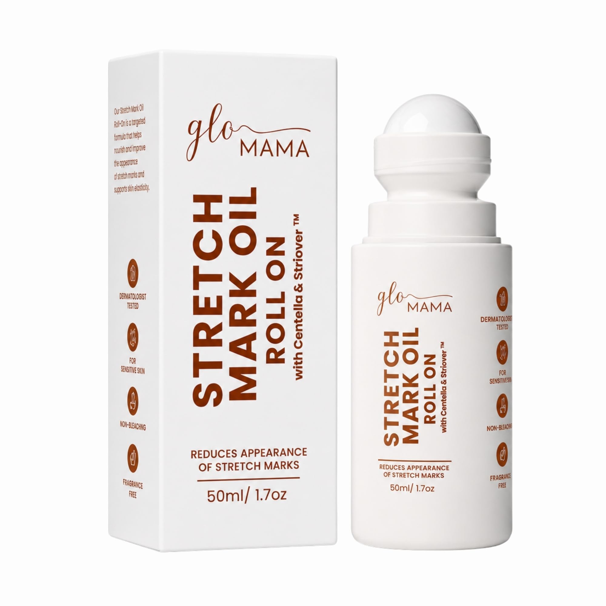 GLO Mama Stretch Mark Oil Roll On with Centella Asiatica & Striover | Pregnancy-Safe, Retinol-Free | Stretch Mark Prevention & Scar Reduction for A