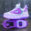 Kinder-Sneaker für Mädchen mit zwei Rollen, leuchtend, pink, LED-Licht, Rollschuhe, USB-Ladefunktion