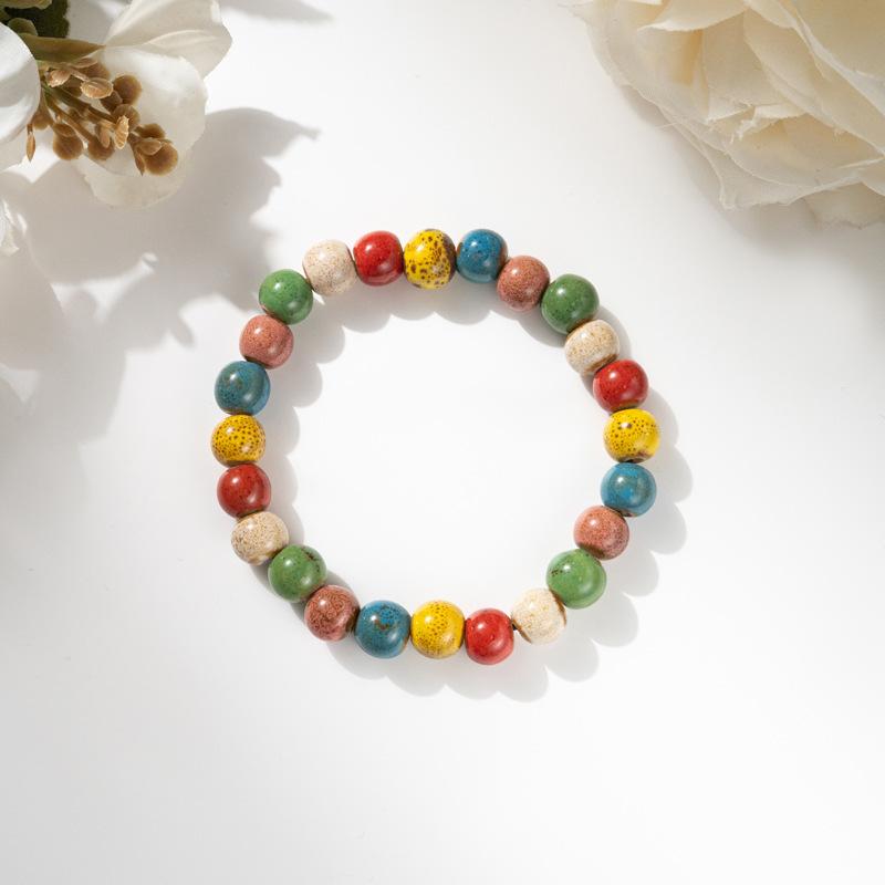 Retro Ceramic Bracelet - Chinese Style, for Both Men and Women, with Colorful Beads, Simple Design Hand Chain