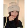 Wool Hat Women's Season Korean Version of Versatile Big Head Circumference Knitted Hat Japanese Face Small Loose Warm Beige Hat