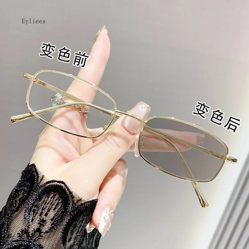 

Smart Outdoor Photochromic Myopia Glasses Women Men Rimless Anti Blue Light Near-Sighted Finished Diamond-Cut Eyeglasses Diopter 0