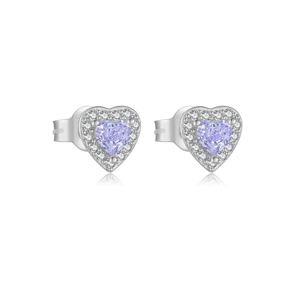 ANDYWEN 925 Sterling Silver Stud Earrings Heart-shaped Earrings Purple Cubic Zirconia Inlay Fine Jewelry Gifts