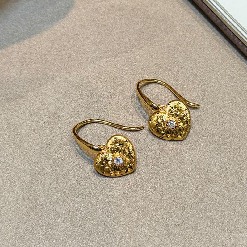 Classic inlay diamonds brushed heart-shaped earrings for women high-end simple autumn and winter style earring banquet jewelry