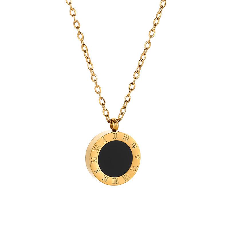 Women's Black & White Roman Numeral Titanium Necklace Set – Double-Sided, High-End, Non-Fading Fashion Clavicle Chain.