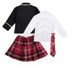 Set Uniformă Școlară Japoneză Coreeană pentru Fete Costum Anime Cămașă cu Mânecă Lungă Haină cu Fustă Mini Pliată în Carouri Set 4 Bucăți
