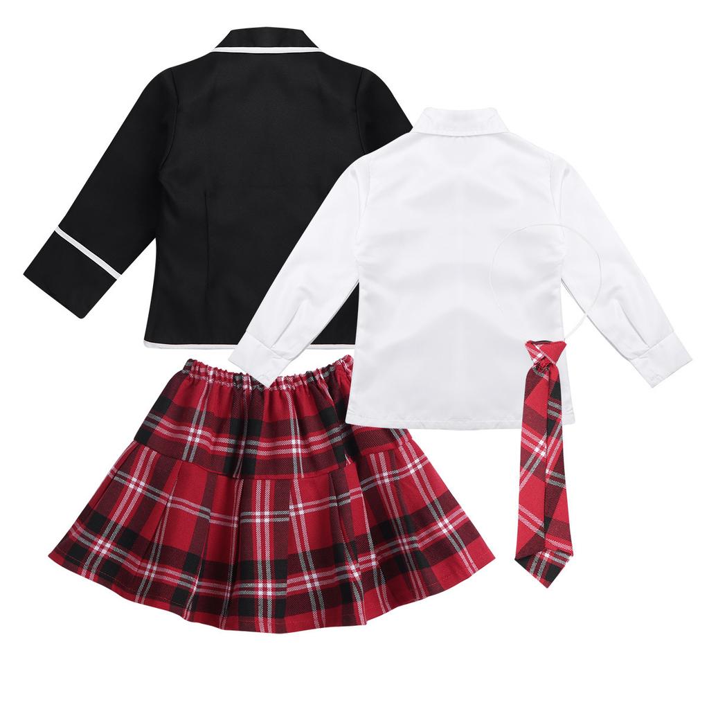 Set Uniformă Școlară Japoneză Coreeană pentru Fete Costum Anime Cămașă cu Mânecă Lungă Haină cu Fustă Mini Pliată în Carouri Set 4 Bucăți