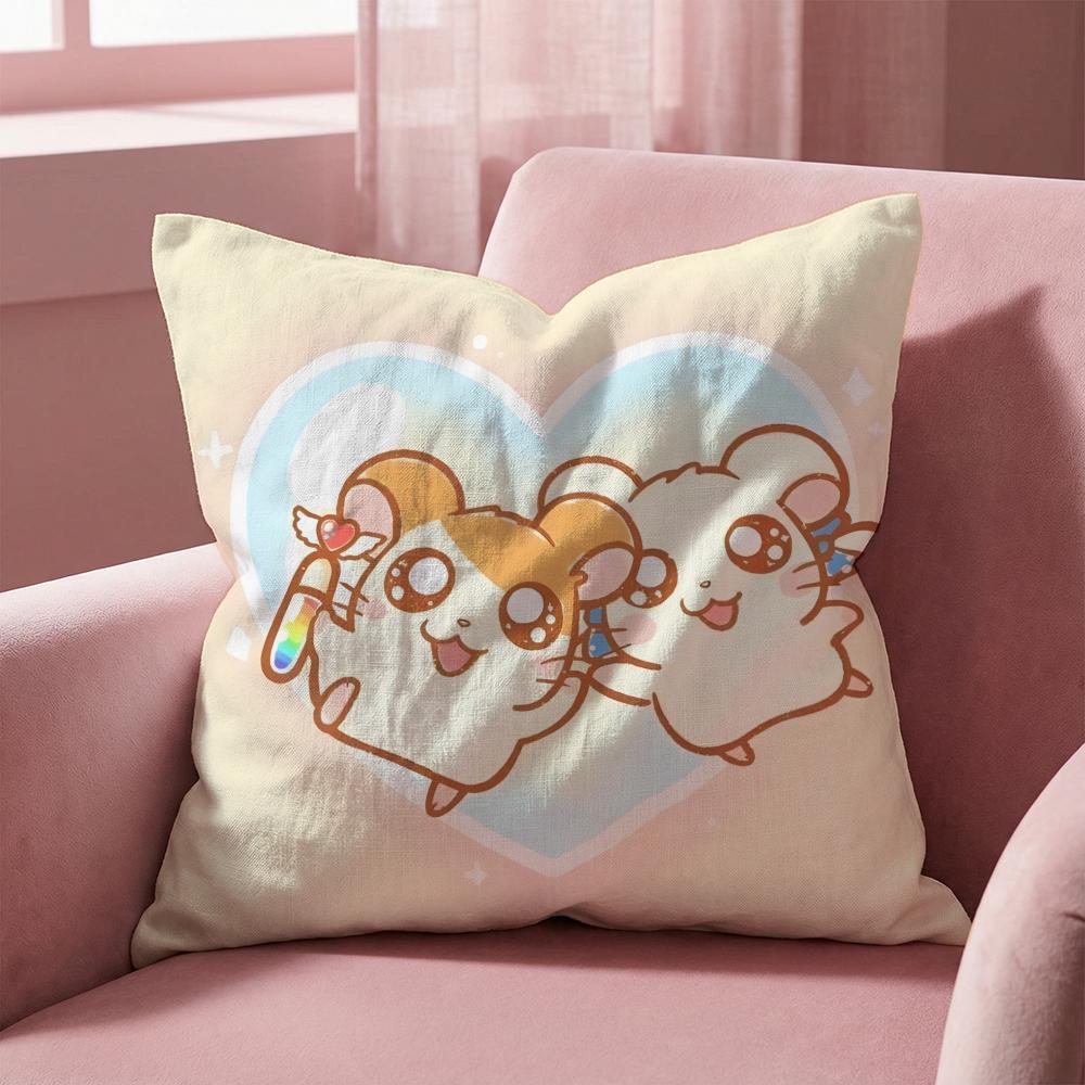 Cute H-Hamtaro Cushion Cover Multi-Scene Pillow Cover for Home & Car - Reversible, Soft & Durable for Daily Use