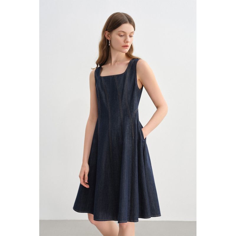 

Plus-Size Women s Clothing [Thread-Carved Skirt] Waist-Cinching Slimming Tank Dress Summer Short-Sleeve Shirt Dress Summer Denim Skirt Denim Blue (Sleeveless Short Version) 6