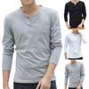 Men T-shirt V Neck Buttons Decoration Slim All Match Spring Base Shirt for Daily Wear