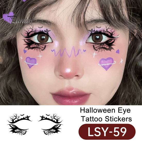 Cosmetic Transfers for Adults 2 Pairs Halloween Eye Tattoo Stickers, Waterproof Temporary Face Decals with Ghostly Decorations Pumpkin Bat Spider Web,