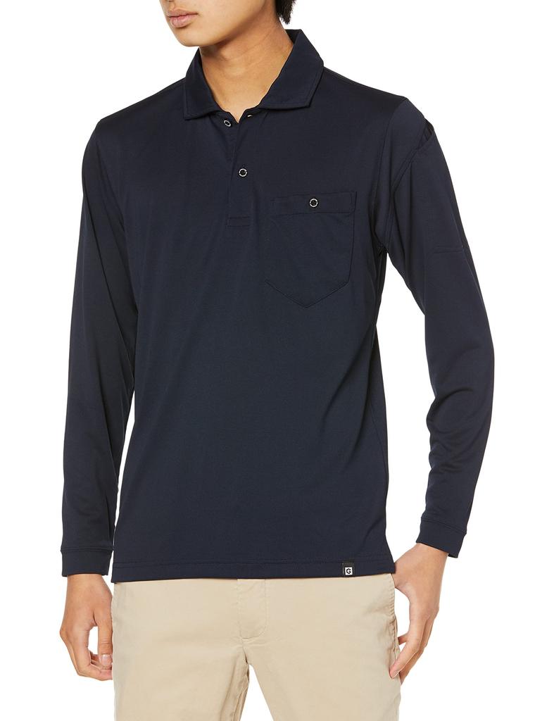 COCOS Nobuoka MAXDRY Air Long Sleeve Polo Medium G-1638 UV+ Shirt, Navy,