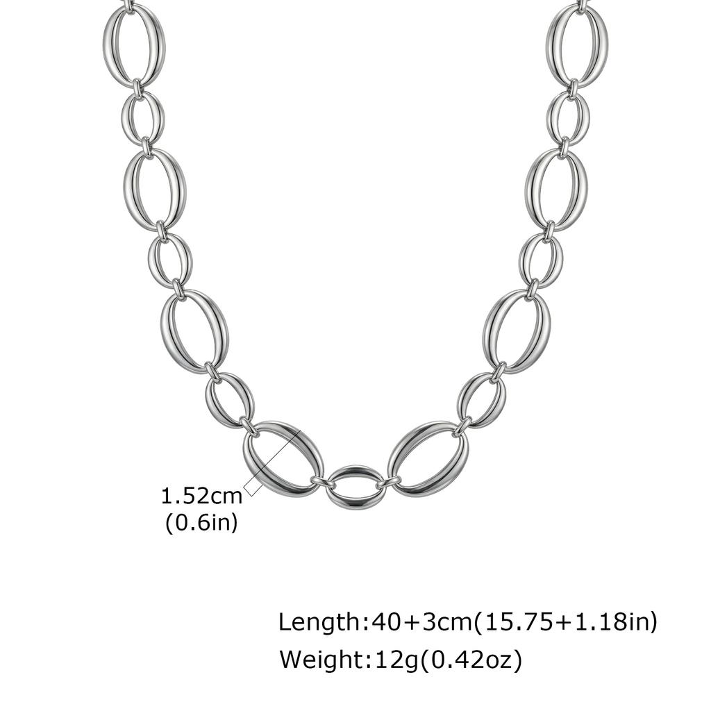 Minimalist Chain Necklace for Women, Chunky Oval Link Trendy Stainless Steel Waterproof Geometric Jewelry