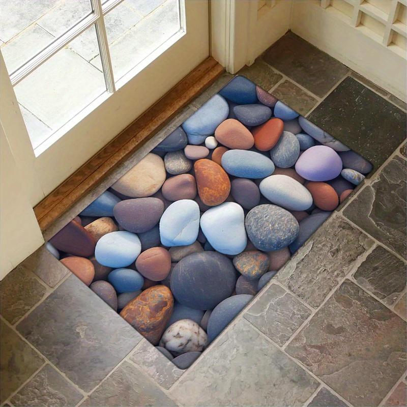 1pc Pebble Design Welcome Mat - Soft, Non-Slip, Machine Washable Polyester Doormat with Vibrant Stone Pattern for Entryway, Kitc