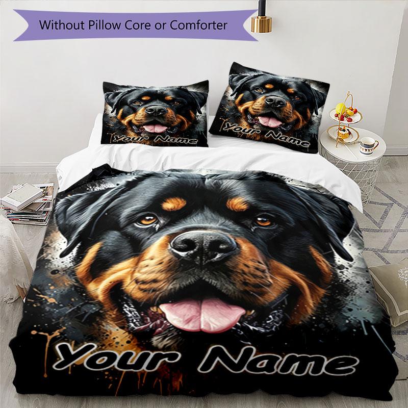 3-teiliges Bettwäsche-Set mit individuellem Namen Rottweiler Stärke Loyalität Bettbezug Verschluss Enthält 1 Bettbezug & 2 Kissenbezüge für Schlafzimmer