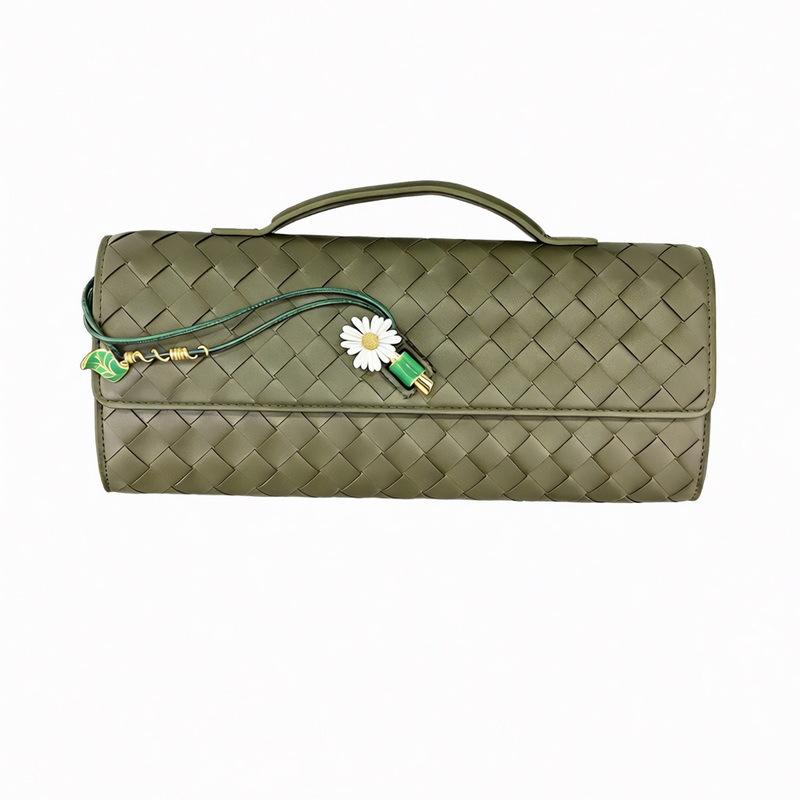 

26 New Genuine Leather Women s Bags, Hand Woven Dinner Bags, Small Daisy French Stick Bags, Fashionable Handbags, Single Shoulder Crossbody Bags 31x13x4cm армія зелений колір