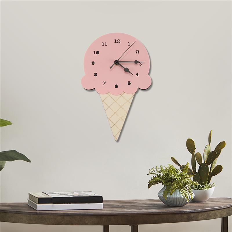 

ABWR-Nordic INS Style Ice Cream Sharped Wall Hanging Clock, Cartoon Silent, Non-Ticking Battery Powered For Children Bedroom
