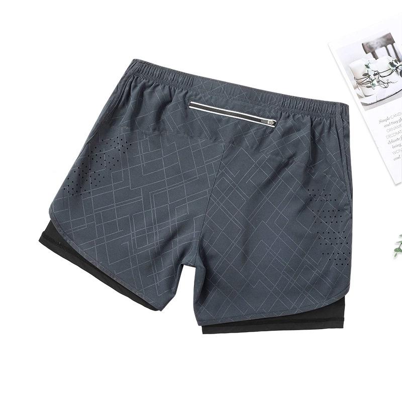 Herren Sommer Sportshorts Schnelltrocknend Atmungsaktiv Doppellagig Anti-Exposition Fake Zweiteilig Trainingsshorts Fitness Laufshorts