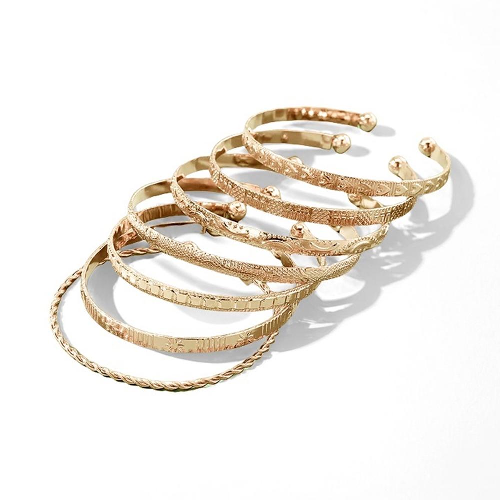 7 Pcs/Set Vintage Elegant Hexagon Star Twist Design Bangle Bracelet Golden Color Hand Zircon Gift