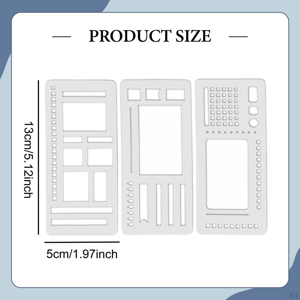 3 Pieces Flexible Record Templates Planner Stencil Set Handmade Versatile Stencils Drafting Tools