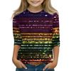 Print Tops For Youth Girls Round Neck 3/4 Sleeves T-Shirts Trendy Tops Outfit Tees