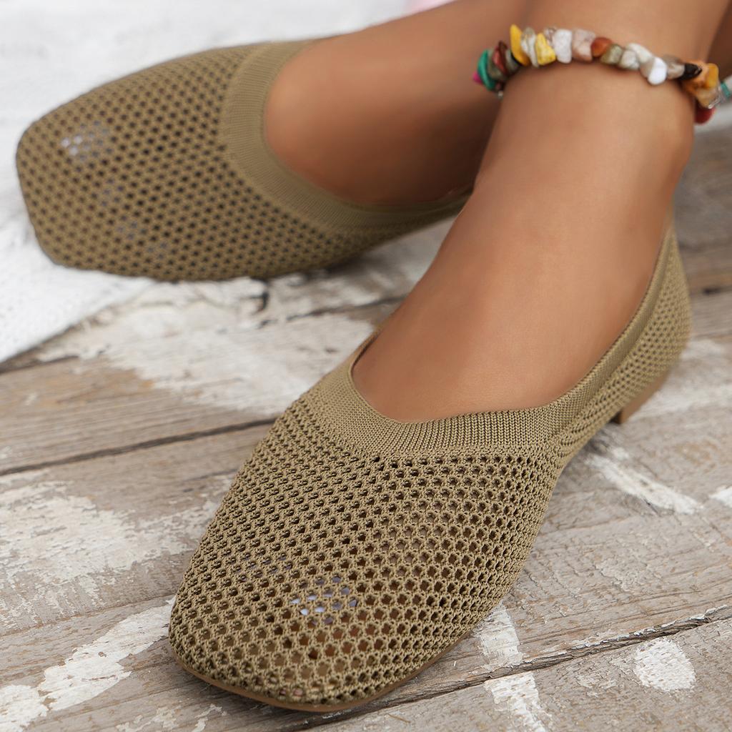 New Fashion Square Knit Breathable Flat Sole Single Shoes Solid Light Mesh Fly Knit Lazy Work Shoes Flat Shoes