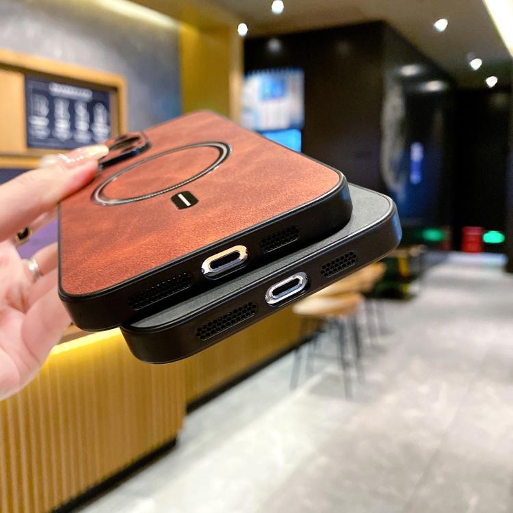 Lambskin Faux Leather Magnetic Case for iPhone 15 Pro Max, PU+TPU+PC Wear-resistant Shockproof Protective Cover