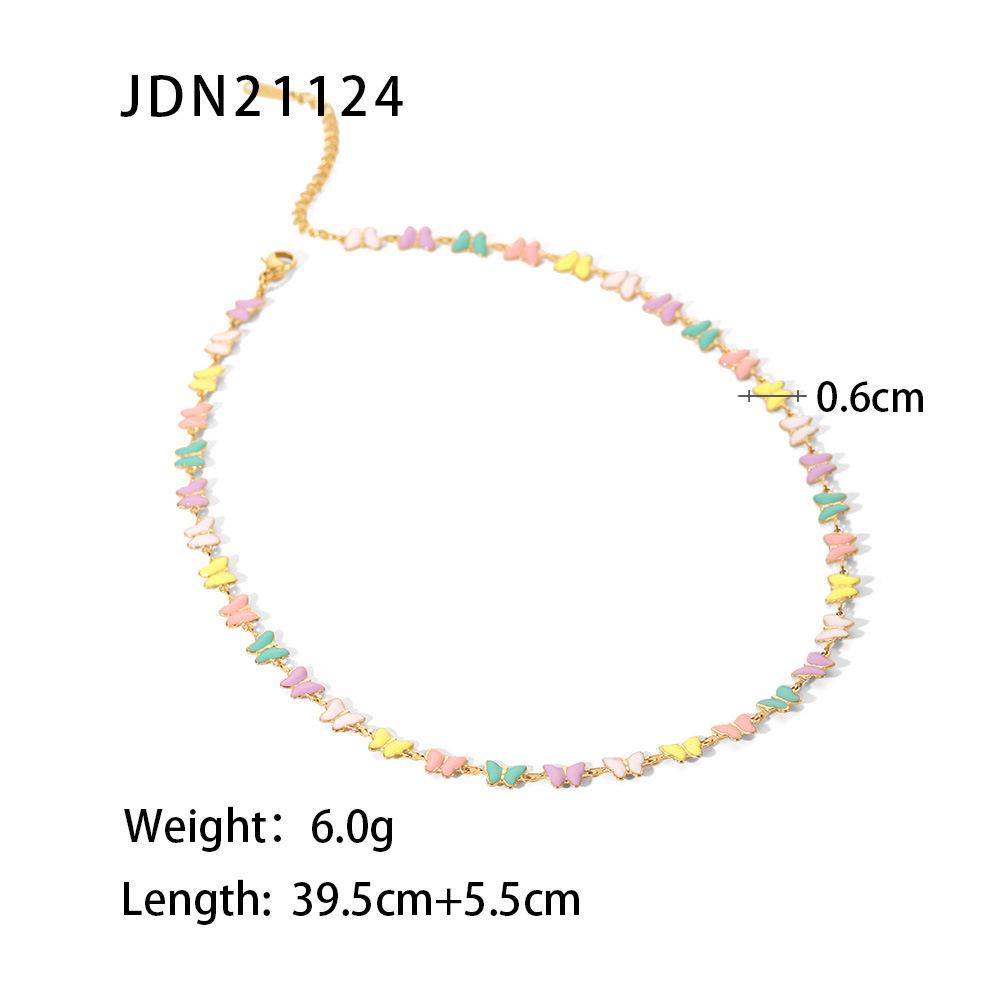 Women's Fashion 18k Gold Stainless Steel Enamel Butterfly Bracelet and Choker Necklace Set