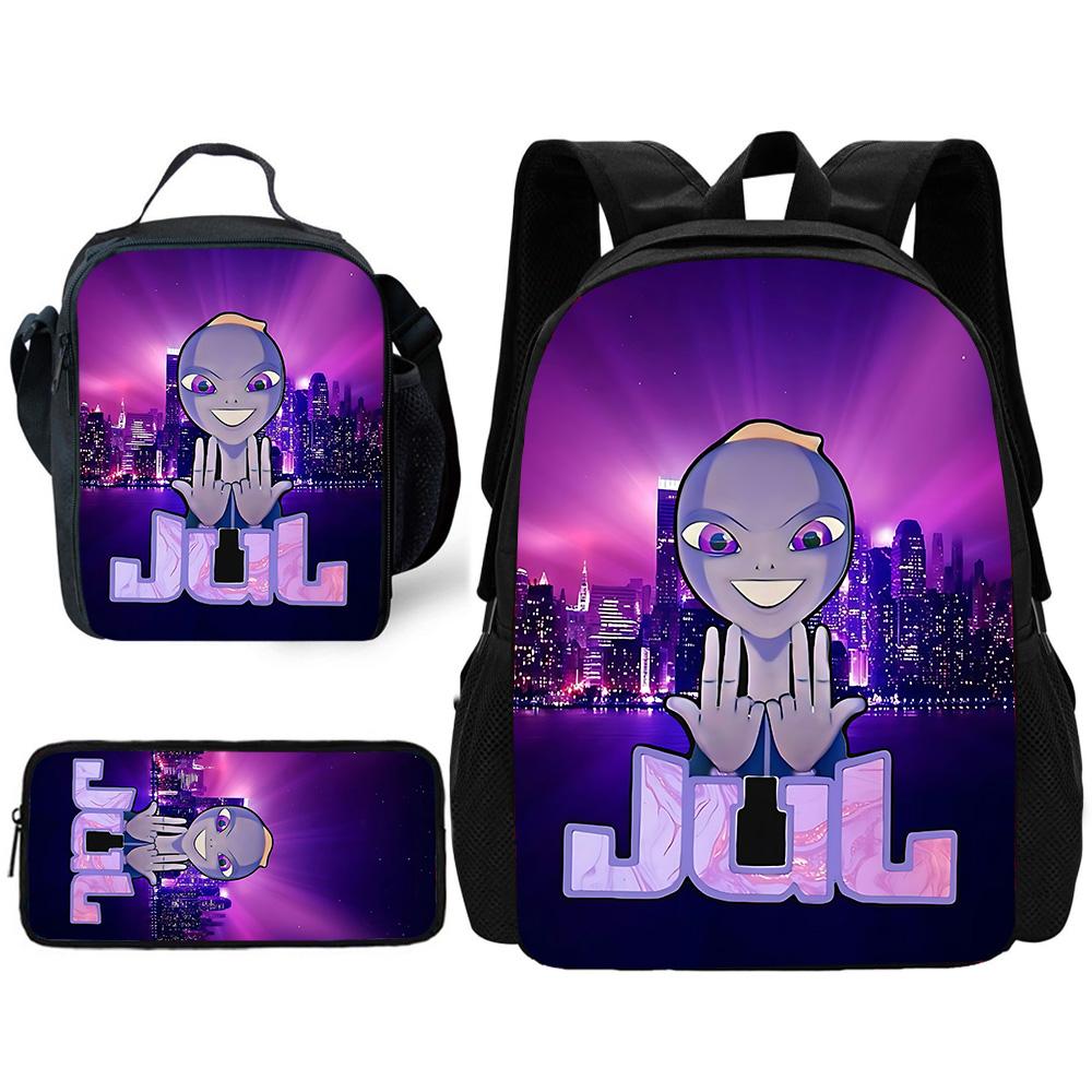 Rapper JuL C'est Pas Des Lol Kinderschoolrugzak met Lunchtassen, Etuis, Schooltassen voor Jongens Meisjes Beste Cadeau