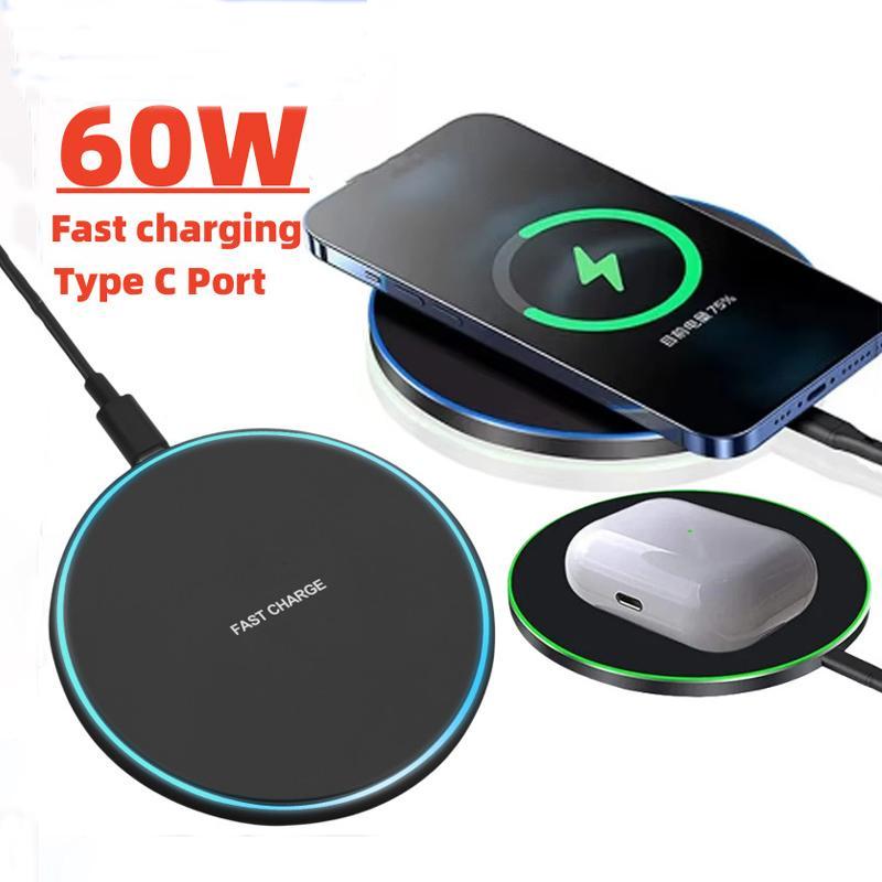 60W Wireless Charger Fast Charging Pengisi Daya Nirkabel Berdiri Untuk IPhone Pro Max X Samsung Xiaomi Earphones