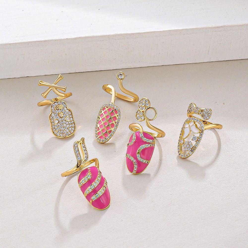 Skull Eyes Manicure Ring Silver Butterfly Nail Art Ring Trendy Heart Nail Ring  Party