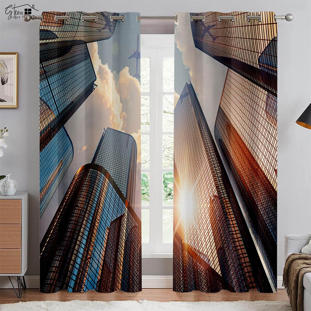 Modern Minimalist City Building 3D Printed Curtains Street View Night View Neon Hand-Painted Living Room Bedroom Custom Curtains