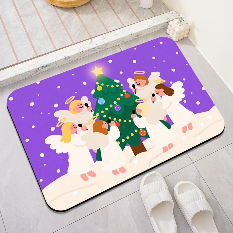 Christmas Diatomaceous Earth Bath Mat—Quick-Drying, Non-Slip Shower Mat for Bathroom Entrances