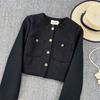 Autumn Winter Women Elegant Little Fragrant Wind Full Sleeve Single Breasted Tweed Short Jacket Coat with Pocket