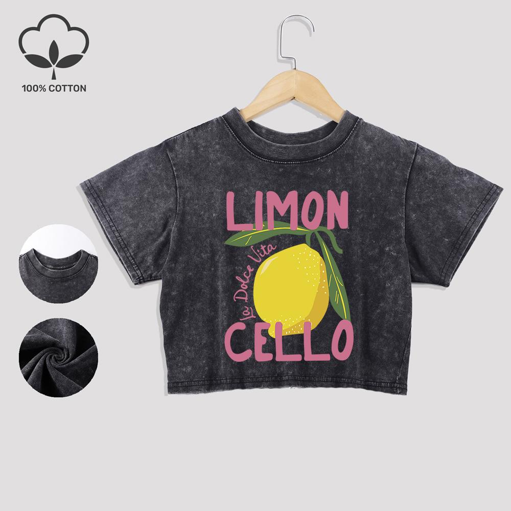

Креативные хлопковые кроп-топы с принтом лимона и виолончели, уличные летние футболки с кружевной отделкой, выстиранные футболки с эффектом потертости XL