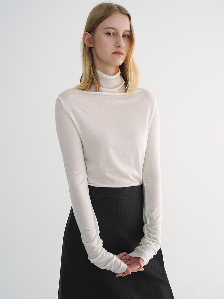 PAUL&ALICE High-Neck Wool Shirred Tee / 5 Colors