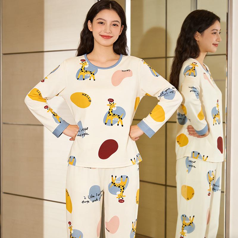 Women's Korean Fashion Long Sleeve Plaid Pajamas: Spring, Autumn, and Winter Casual Homewear Set for Indoor & Outdoor Wear.