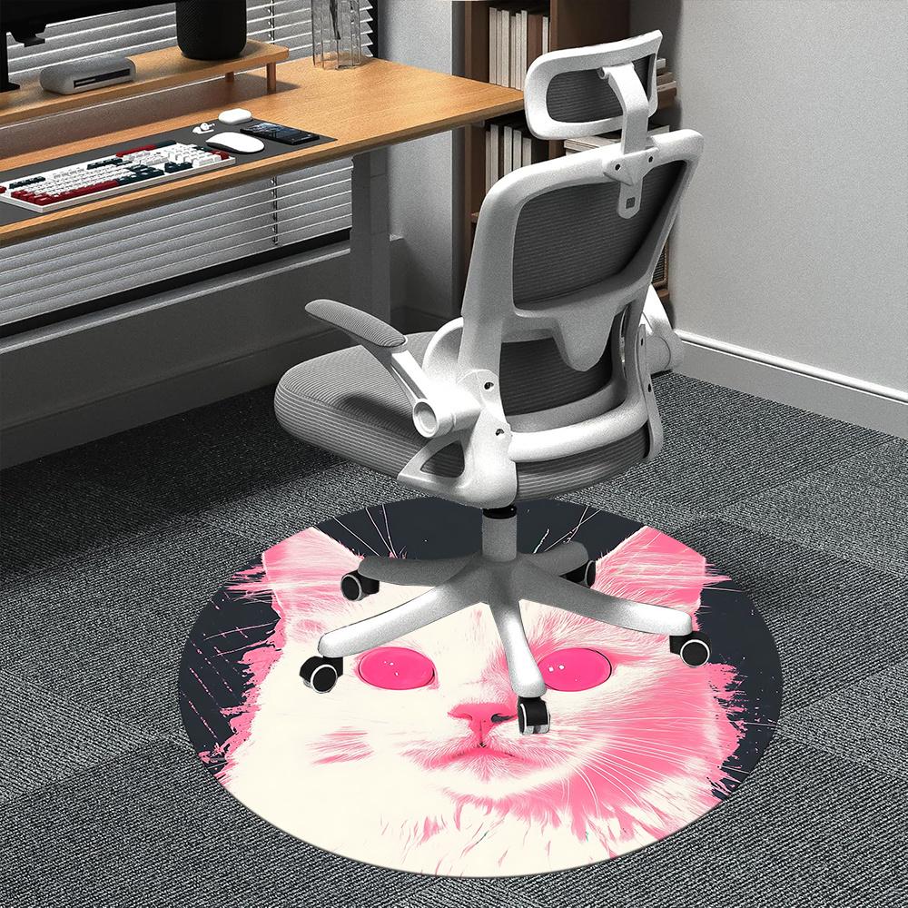 1pc Cat Pink Office Round Area Rug, Indoor Mat Suitable ForOffice, Under Office Chairs Bedroom Living Room Home Decor, Room Deco u02
